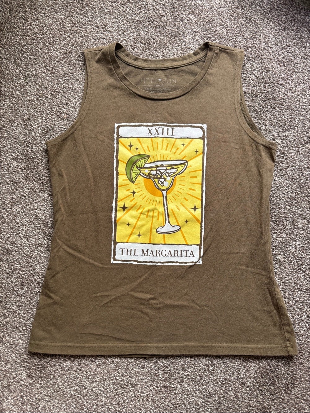 Fifth Sun Olive Tank with Yellow Margarita Tarot Graphic